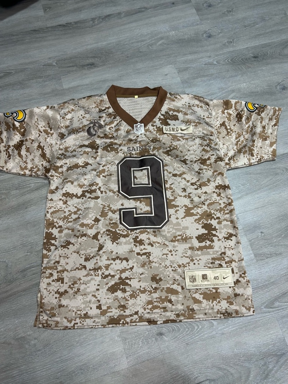 Nike New Orleans Saints Drew Brees #9 Camo Military USMC Jersey Size 44 L/XL